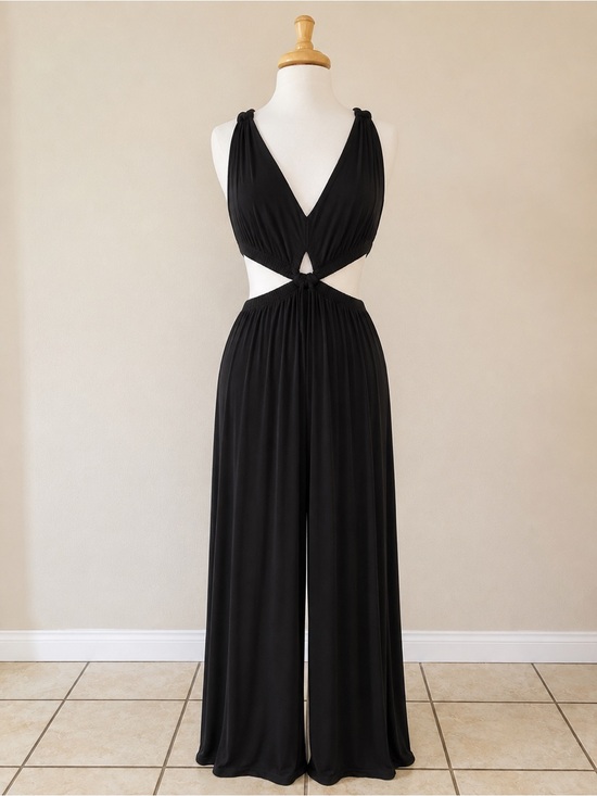 FP Beach Pants - Free People Beach Maxi Knot Front Jumpsuit Black Medium Boho Wide Leg